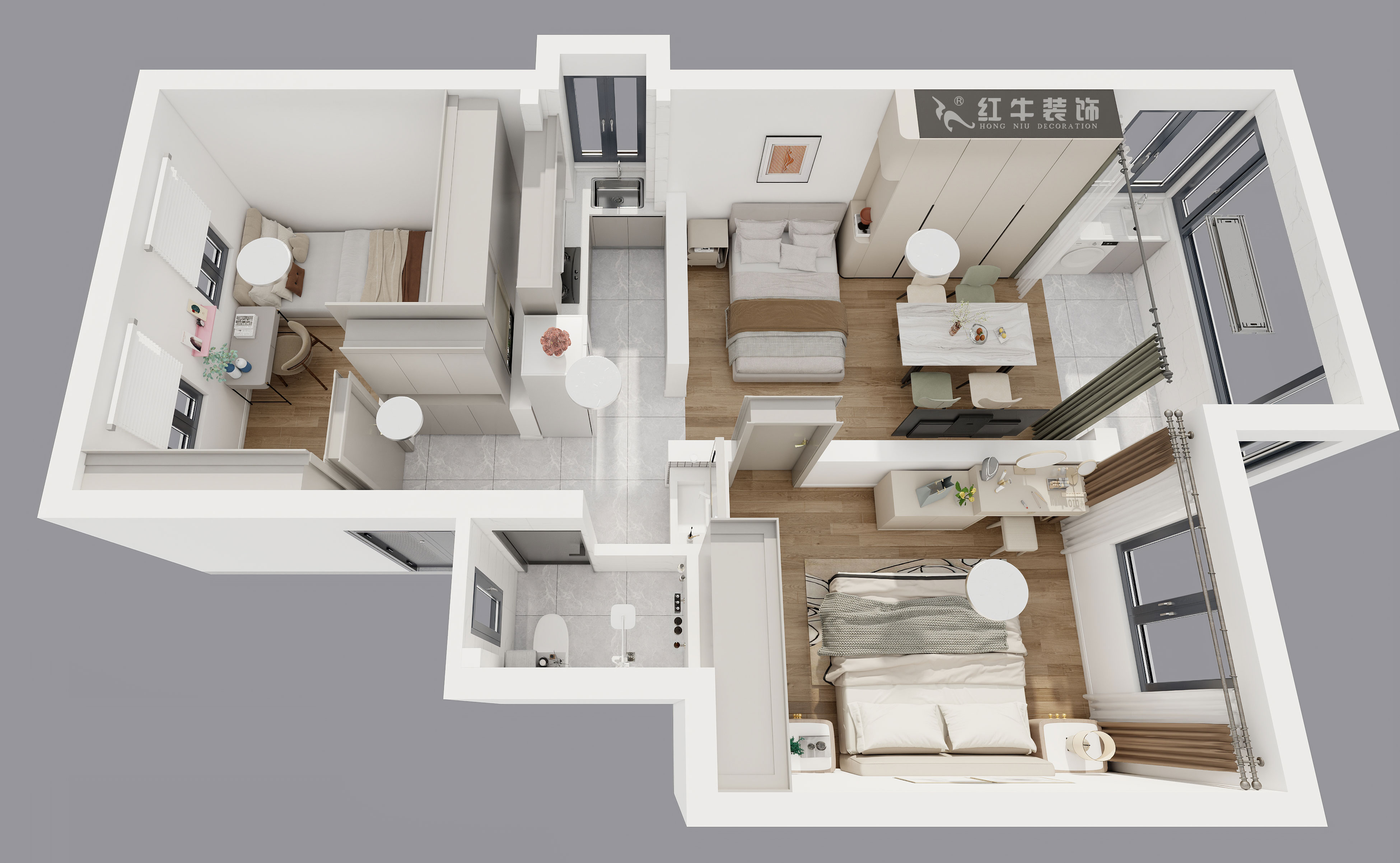 仇美蓉｜太平桥南38号1-601-67㎡-简约风格｜2室1厅1卫｜老房装修｜定制家｜全包8万｜00_04鸟瞰图